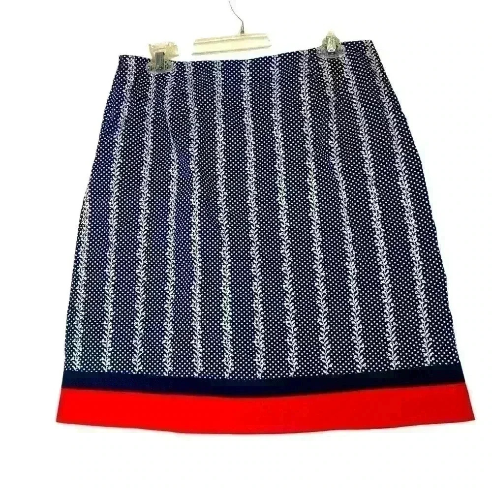 Talbots Eyelet Embroidery Navy,White w/Red Trim SOFT lightweight Cotton SZ-10